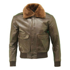 Mens Brown A-2 Pilot Flying Leather Detachable Sheepskin Collar Bomber Jacket