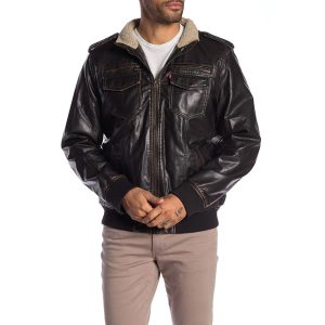 Men's Faux Leather Sherpa Aviator Bomber Jacket