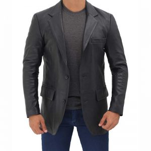 black leather blazer