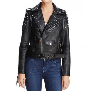 Women Studded Black Leather Jacket