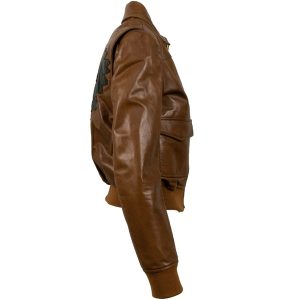 Womens Brown Leather With Design Bomber Jacket side