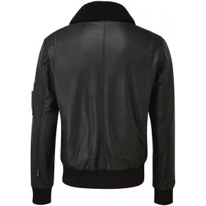 Womens Aviator Pilot Fur Collar Classic B3 Bomber Black Leather Jacket Back