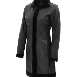 black leather shearling coat