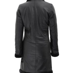 black leather shearling coat for women