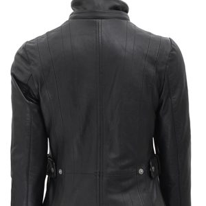 black fur collar leather coat for women