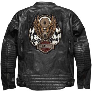 Harley Davidson Men embroidery Eagle Design Natural Leather Jacket