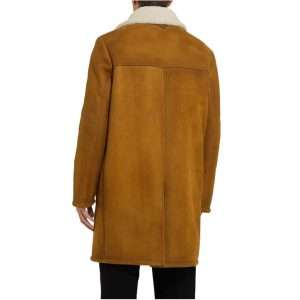 Mens Yellow Leather White Faux Shearling Sheepskin Coat Back